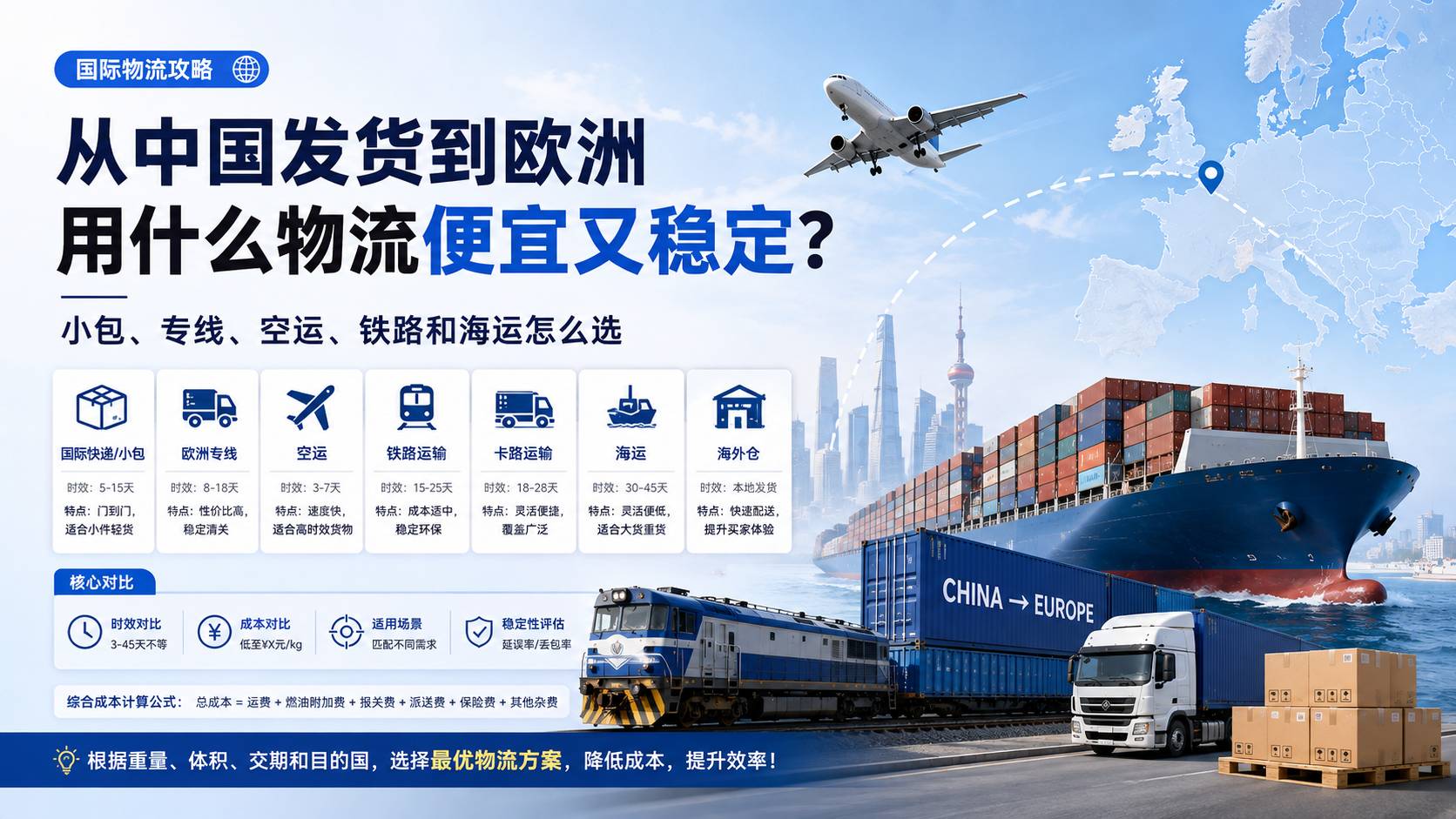 从中国发货到欧洲用什么物流便宜又稳定？小包、专线、空运、铁路和海运怎么选